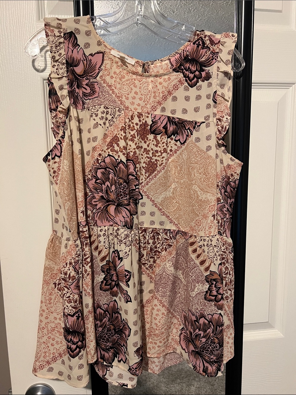Floral Patchwork Sleeveless Summer Dress - Cream & Pink
